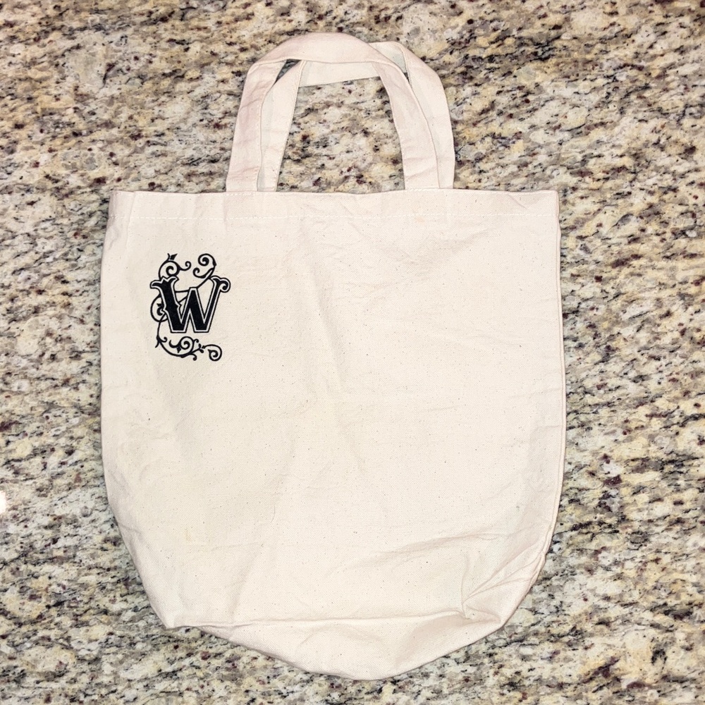 Canvas Tote Bag with W Monogram Logo Neutral Cream Everyday Carryall New No Tags